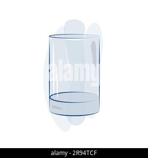 Niedrig blaues, schmales und Glas-Wasserglas mit Lichtern und Schatten im Aquarellstil. Vektor. Objekt Stock Vektor