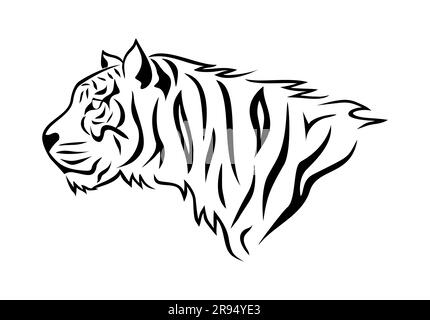Schwarz-Weiß-Vektordarstellung eines Tigerkopfes im Profil auf weißem Hintergrund Stock Vektor