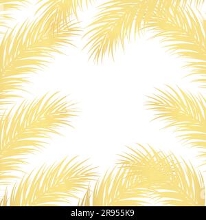 Vektor tropische Goldene Palmenblätter auf weißem Hintergrund. Sommer tropische Palmen Gold hinterlässt Rand, Rahmenhintergrund. Vektor-Grunge-Design für Karten, Stock Vektor
