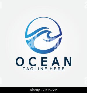 Wellenblauer Ozean-Wasser-Buchstabe O Ozean-Wellen-Logo-Vektor Stock Vektor