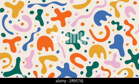 Niedliches Vektormuster mit matisse-Formen. Abstrakter, farbenfroher horizontaler Hintergrund einfacher organischer Formen und Linien. Zeitgenössische Doodle-Kunst Stock Vektor