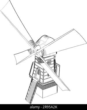Antiker Windmühlen-Vektor. Abbildung Isoliert Auf Weißem Hintergrund. Eine Vektordarstellung einer alten Windmühle. Stock Vektor