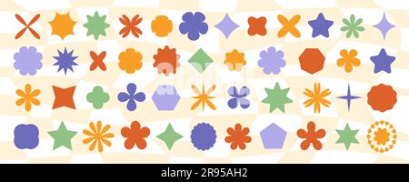 Retro Groovy Kollektion mit abstrakten geometrischen Formen Stock Vektor