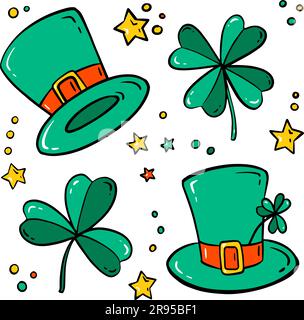 Vektor des St. Patrick's Day. Eine niedliche und farbenfrohe Icon-Kollektion auf weißem Hintergrund Stock Vektor