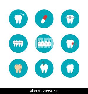 Zahn, Zähne Kreissymbole auf weißem Hintergrund. Vektordarstellung Stock Vektor