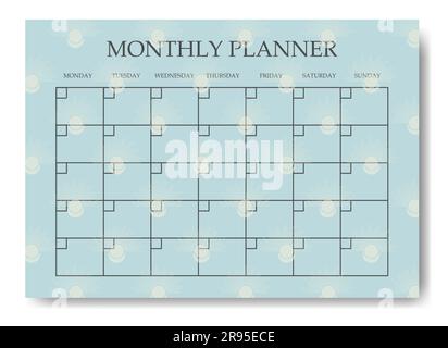 Monatsplaner minimalistischer Planer Seitendesign. Kategorien von Notizen. Stock Vektor
