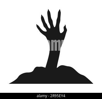 Schwarze Silhouette einer Halloween-Hand auf weißem Hintergrund. Eine dünne knochige Hand mit Krallen, die aus dem Grab ragen. Vektordarstellung Stock Vektor