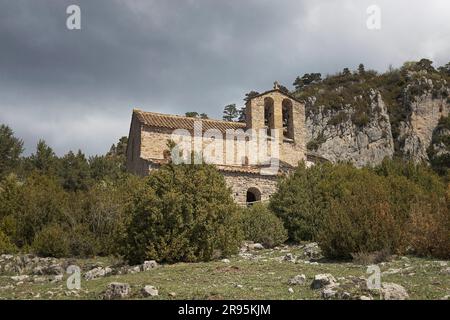 Kirche Sant Pere de Montgrony in Gombren, Katalonien Stockfoto