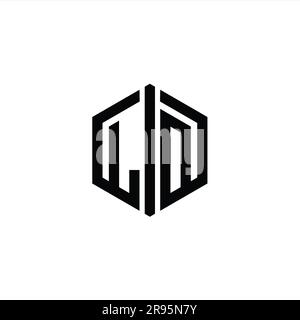 LD Letter Logo Monogramm sechseckig mit Connect Umriss-Designvorlage Stockfoto