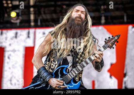 Oslo, Norwegen. 23. Juni 2023. Die amerikanische Heavy Metal Band Pantera tritt während des norwegischen Musikfestivals Tons of Rock 2023 in Oslo ein Live-Konzert auf. Hier wird der Gitarrist Zakk Wylde live auf der Bühne gesehen. (Foto: Gonzales Photo/Alamy Live News Stockfoto