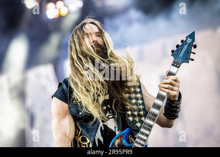 Oslo, Norwegen. 23. Juni 2023. Die amerikanische Heavy Metal Band Pantera tritt während des norwegischen Musikfestivals Tons of Rock 2023 in Oslo ein Live-Konzert auf. Hier wird der Gitarrist Zakk Wylde live auf der Bühne gesehen. (Foto: Gonzales Photo/Alamy Live News Stockfoto