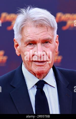 Berlin, Deutschland, 22,6.23, Harrison Ford nimmt an der Deutschlandpremiere Indiana Jones und das Rad des Schicksals (Indiana Jones und der Ziellinie), Z Teil Stockfoto