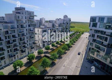 Kopenhagen, Stadtentwicklungsgebiet Ørestad, Wohnbau Stævnen // Kopenhagen, Stadtentwicklungsgebiet Ørestad, Gebäude Stævnen (Stavnen) Stockfoto