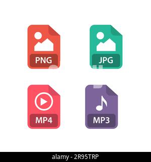 Dateiformatsammlung. PNG, JPG, MP3, MP4. Symbol "Dateiformate". Stock Vektor
