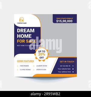Post-Vorlage Für Soziale Medien In Immobilien, Bearbeitbare Post-Vorlage Für Soziale Medien. Stock Vektor