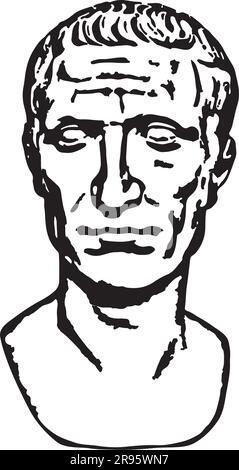 Julius Cäsars ikonisches Kopfporträt: Zeitlose Illustration in Schwarz und Weiß Stock Vektor