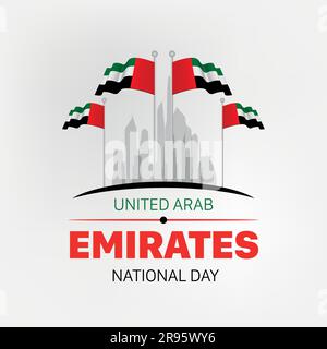 Abbildungen mit der Nationalflagge der VAE. Nationalfeiertag 50, Vereinigte Arabische Emirate. Karte Zur Feier Des Jubiläums Am 2. Dezember. VAE 50 Unabhängigkeitstag. Stock Vektor