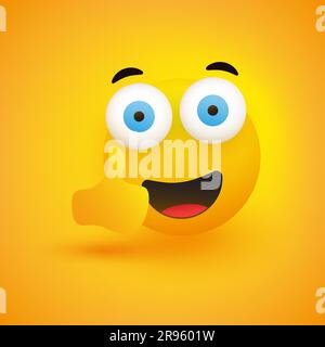 Smiling Emoji - Simple Happy Emoticon mit ausklappbaren Augen Zeigen Daumen nach oben auf gelbem Hintergrund - Vektordesign Stock Vektor