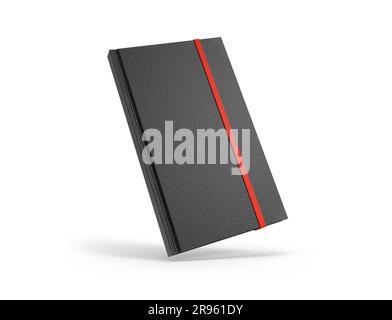 Schwarzes Lederhüllen-Notebook oder Skizzenbuchmodell. 3D Abbildung Stockfoto
