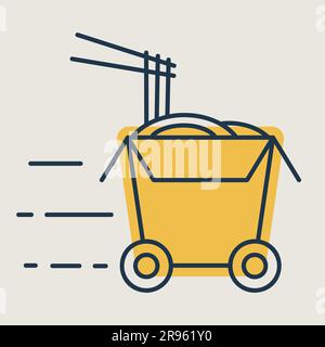 Isoliertes Symbol mit Vektor-Wok-Box auf Rädern. Lieferzeichen. Graph Symbol für Kochen Website und Apps Design, Logo, App, UI Stock Vektor