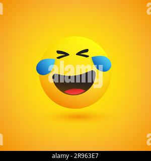 Gesicht mit Freudentränen - lachend weinendes Emoticon auf gelbem Hintergrund - Vektordarstellung Stock Vektor