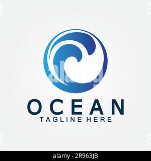 Wellenblauer Ozean-Wasser-Buchstabe O Ozean-Wellen-Logo-Vektor Stock Vektor