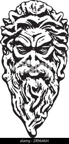 Majestätische Macht: Illustration von Zeus, dem mächtigen griechischen Gott in Schwarz und Weiß - Stencil Vector Stock Vektor