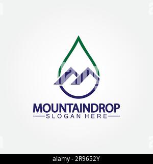 Wassertropfen mit Vektordarstellung des Mountain Logos für Wasserwirtschaft Stock Vektor