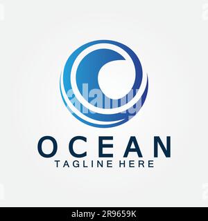 Wellenblauer Ozean-Wasser-Buchstabe O Ozean-Wellen-Logo-Vektor Stock Vektor