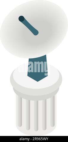 Isometrischer Vektor des Symbols für Telekommunikationsgeräte. Satellitenantenne an der Säule. Parabolantenne, Telekommunikationstechnik Stock Vektor