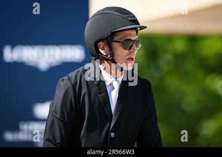 Paris, Frankreich. 24. Juni 2023. Guillaume CANET während des Longines Paris Eiffel Jumping 2023, Longines Global Champions Tour, Reitveranstaltung am 24. Juni 2023 im Champ de Mars in Paris, Frankreich Kredit: Independent Photo Agency Srl/Alamy Live News Stockfoto