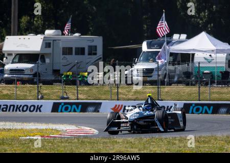 Portland, Etats Unis. 24. Juni 2023. 10 BIRD Sam (gbr), Jaguar TCS Racing, Spark-Jaguar, Jaguar I – Time 6, Action während des 2023 Southwire Portland ePrix, 9. Tagung der ABB FIA Formel E-Weltmeisterschaft 2022-23, auf der Portland International Raceway vom 22. Bis 24. Juni 2023 in Portland, Vereinigte Staaten von Amerika - Foto Julien Delfosse/DPPI Kredit: DPPI Media/Alamy Live News Stockfoto