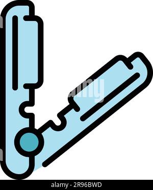 Moderne Haarglätter-Ikone. Umreißen Sie das moderne Vektorsymbol des Haarglätters für das Webdesign, isoliert auf weißem Hintergrund, flach Stock Vektor