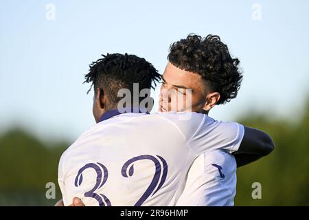 Oudenaarde, Belgien. 24. Juni 2023. Anderlecht's Tristan Degreef, das während eines freundlichen Fußballspiels zwischen dem First Division Club RSC Anderlecht und KSV Oudenaarde am Samstag, den 24. Juni 2023 in Oudenaarde in Vorbereitung der kommenden Saison 2023-2023 gezeigt wurde. BELGA FOTO TOM GOYVAERTS Kredit: Belga News Agency/Alamy Live News Stockfoto