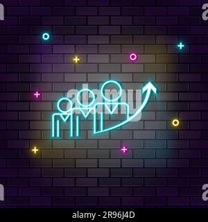 Geschäftswachstum, Geschäft, Erfolg, mehrfarbiges Neonsymbol auf dunkler Ziegelwand Stock Vektor