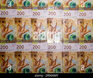 Schweizer Franken von 200 (zweihundert) Banknoten in der Schweiz Stockfoto