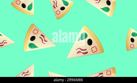 Zutaten für Pizza-Skizzen - Nahtloses orangefarbenes Vektormuster. Stock Vektor