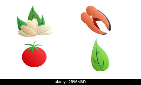 Vitamin H foods vector flat icons set with nuts, milk, vegetable. Stock Vektor