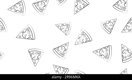 Nahtloses Muster von Pizza-Scheiben mit Wurstkritzel. Italienisch. Stock Vektor