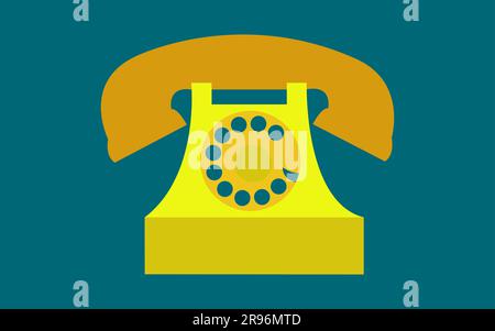 Alt, Retro, antik, antik, altmodisch, altmodisch, Hipster, gelb, goldenes Diskettentelefon mit Röhre auf dunkelblauem Hintergrund. Vektordarstellung. Stock Vektor