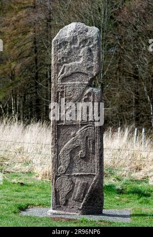 Der Jungfrauenstein. Pictish 9. C. Christian Cross Slab. East Face, in der Nähe der Kapelle von Garioch, Grampian Region, Schottland Stockfoto