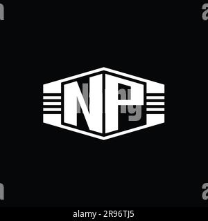 NP Letter Logo Monogramm sechseckiges Emblem in Streifenform Designvorlage Stockfoto