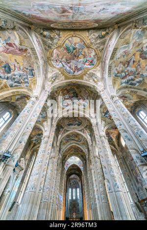 Fresken-Nave, Chor, Deckengewölbe, Asti Kathedrale, Cattedrale di Santa Maria Assunta, Asti, Monferrato, Piemont, Italien Stockfoto