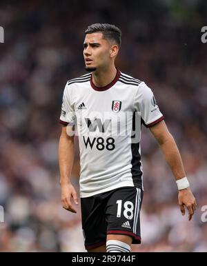 Andreas Pereira von Fulham während des Spiels der Premier League zwischen Fulham und Manchester City am 30. April 2023 in Craven Cottage, London, England. Fotopapier Stockfoto
