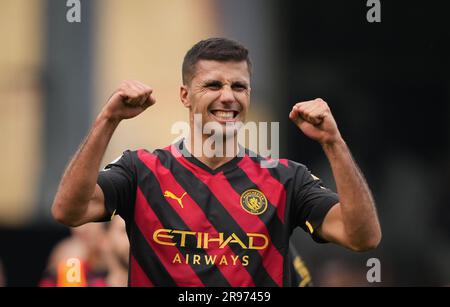 Rodrigo „Rodri“ von man City in Vollzeit während des Premier League-Spiels zwischen Fulham und Manchester City in Craven Cottage, London, England auf 30 A. Stockfoto