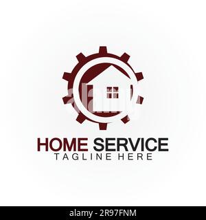 Home Service Logo, Designkonzept Ausrüstung und Heim, geeignet für Renovierungs-, Umbau- und Hauswartungsunternehmen Stock Vektor