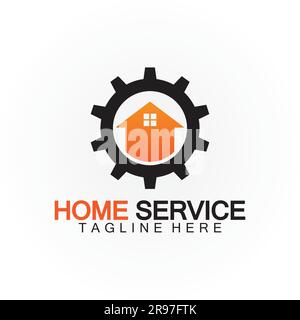 Home Service Logo, Designkonzept Ausrüstung und Heim, geeignet für Renovierungs-, Umbau- und Hauswartungsunternehmen Stock Vektor