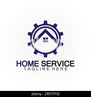 Home Service Logo, Designkonzept Ausrüstung und Heim, geeignet für Renovierungs-, Umbau- und Hauswartungsunternehmen Stock Vektor