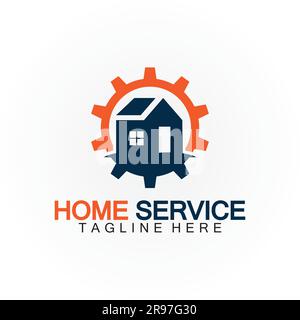 Home Service Logo, Designkonzept Ausrüstung und Heim, geeignet für Renovierungs-, Umbau- und Hauswartungsunternehmen Stock Vektor