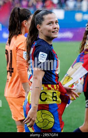 BARCELONA – APR 30: Claudia Pina feiert den Sieg beim Spiel der Primera Division Femenina zwischen dem FC Barcelona und Sporting de Huelva im Joha Stockfoto